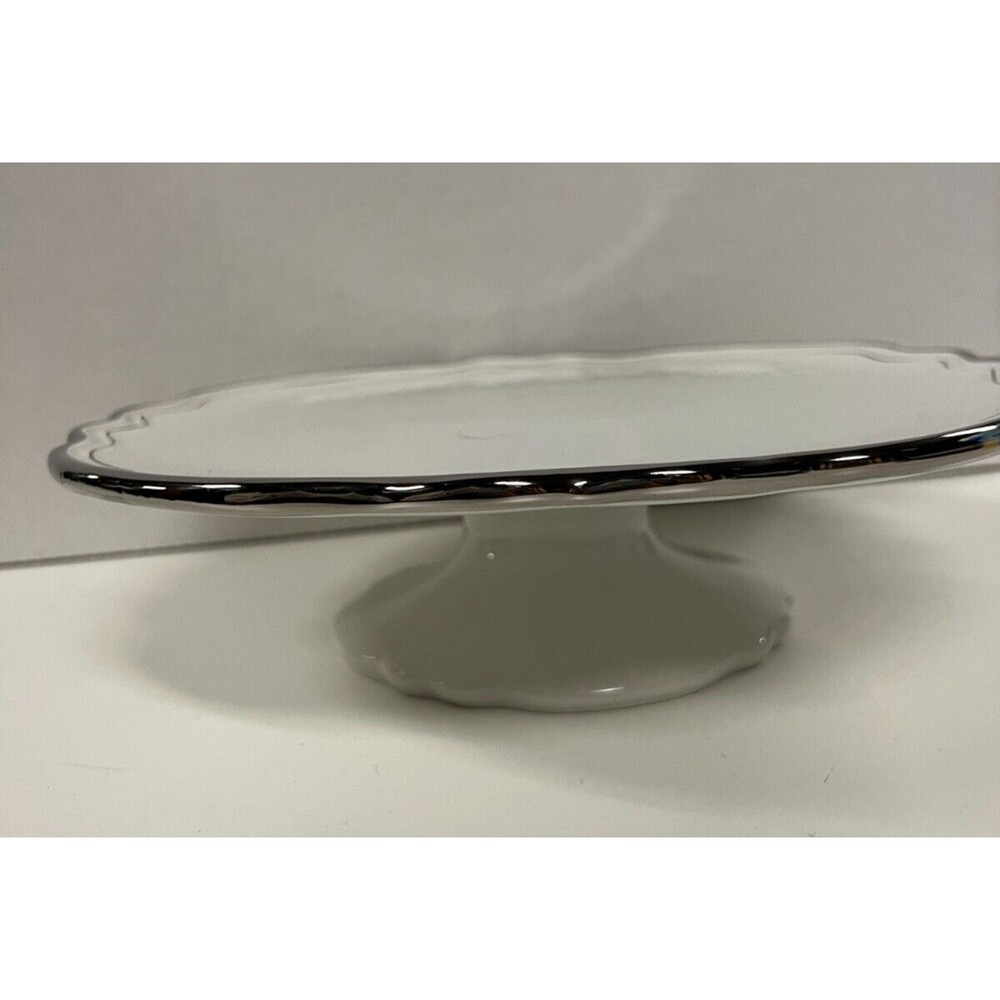 RALPH LAUREN CHINA CONTINENTAL 12" PLATTER WHITE christmas TRIM cake pedestal
